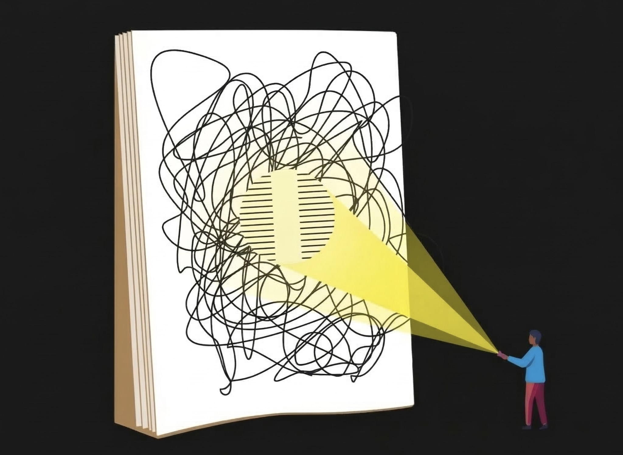 Jornalista iluminando o caminho com uma lanterna